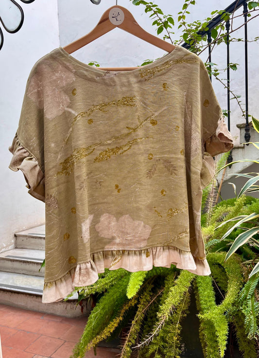 Top ELEMENTAL lino ecoprint VERDE 2. *25%OFF*