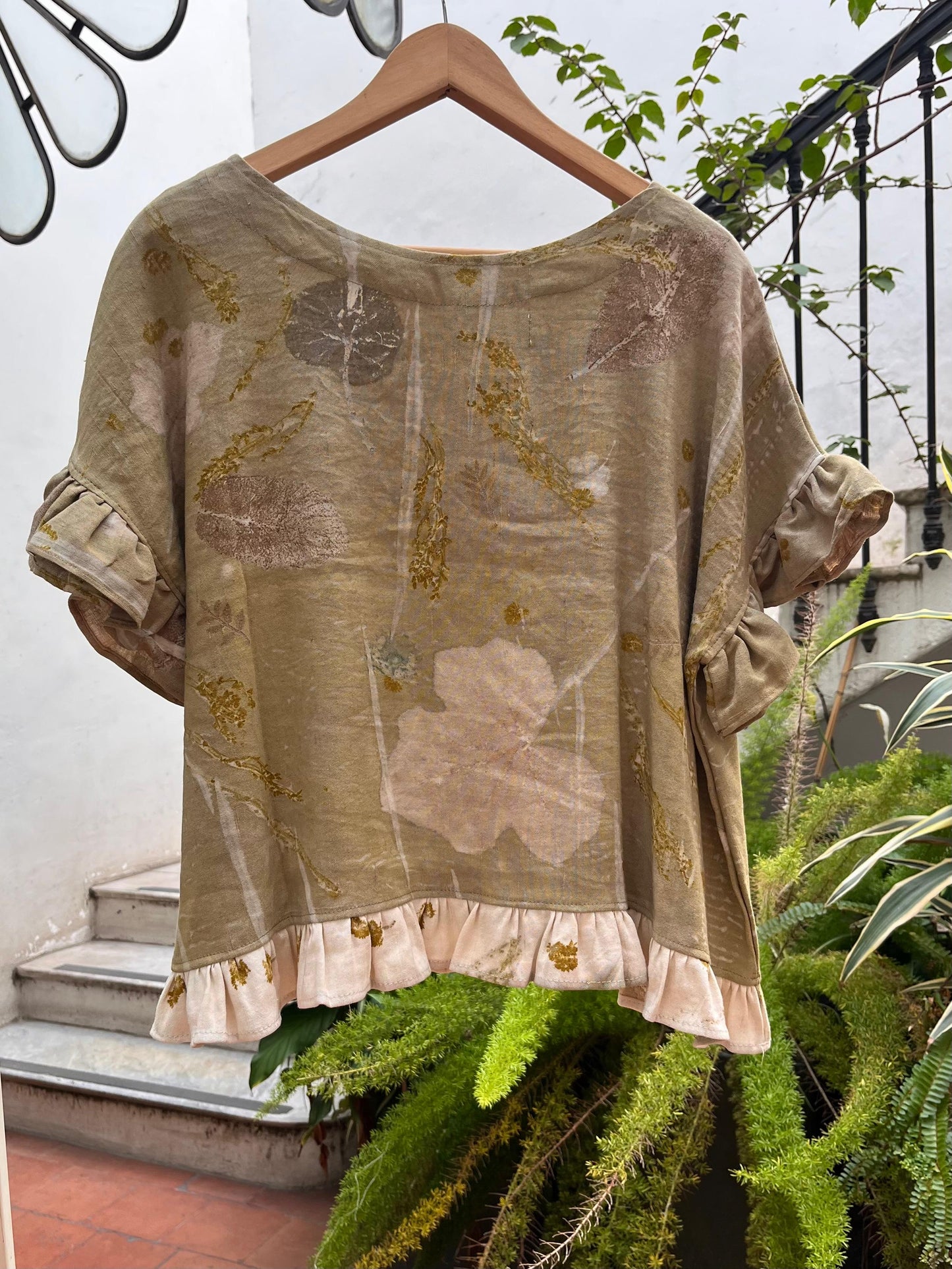 Top ELEMENTAL lino ecoprint VERDE 1 *25%OFF*