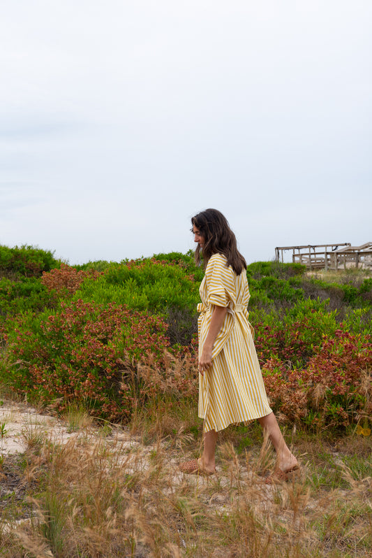 Túnica LIBERTAD rayas finas mostaza/blanco