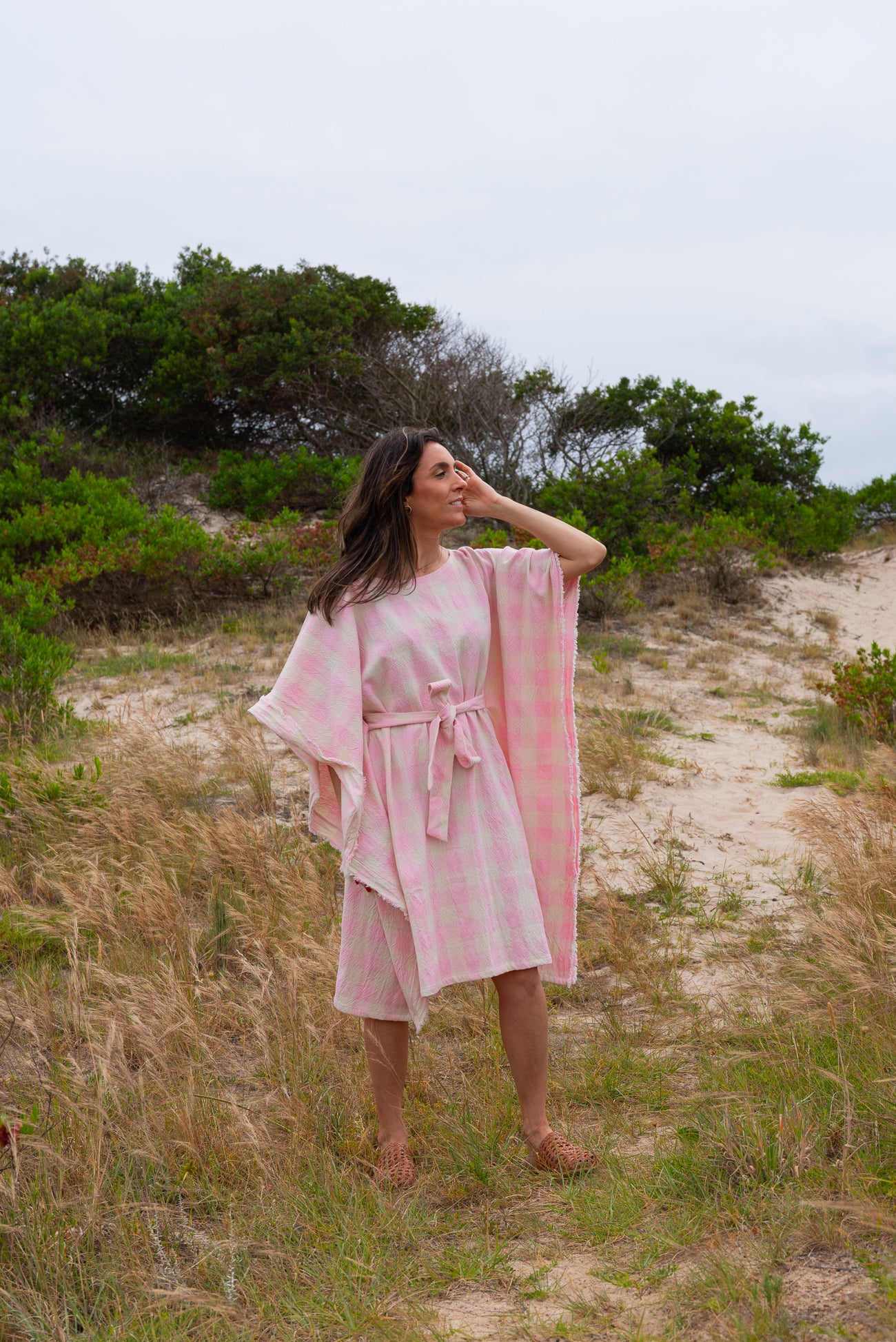 Túnica LIBERTAD cuadros rosa/crudo