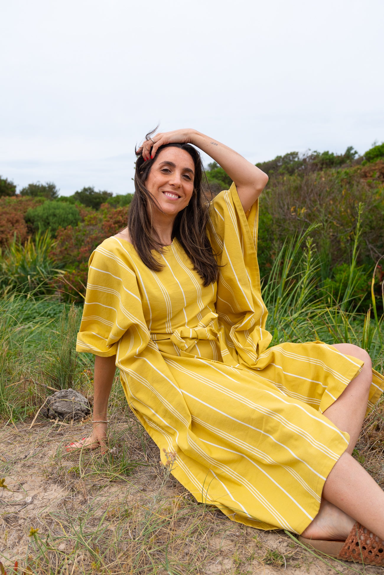 Túnica LIBERTAD rayas mostaza/blanco