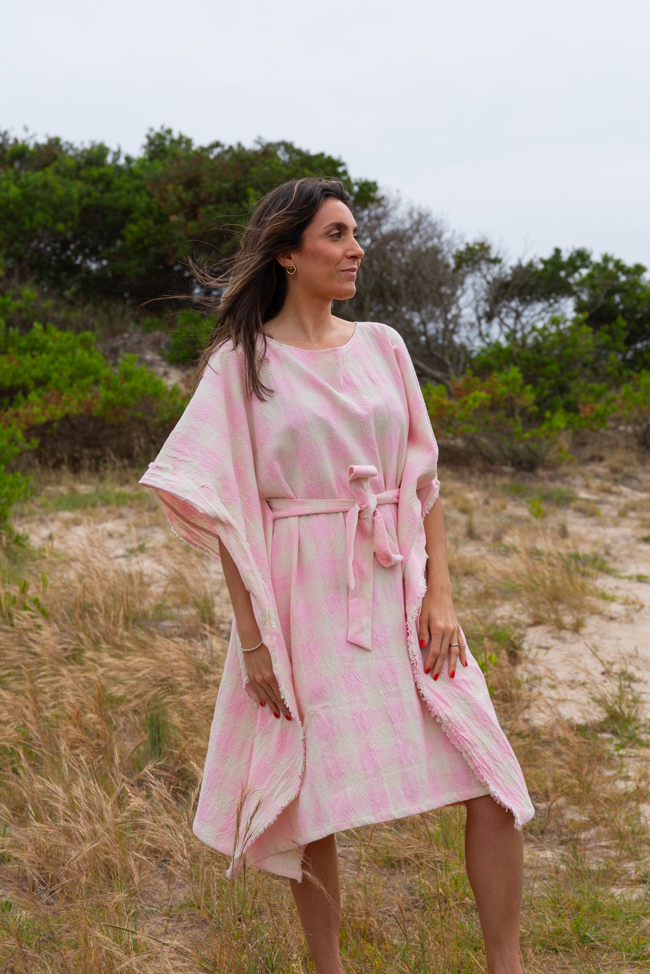 Túnica LIBERTAD cuadros rosa/crudo