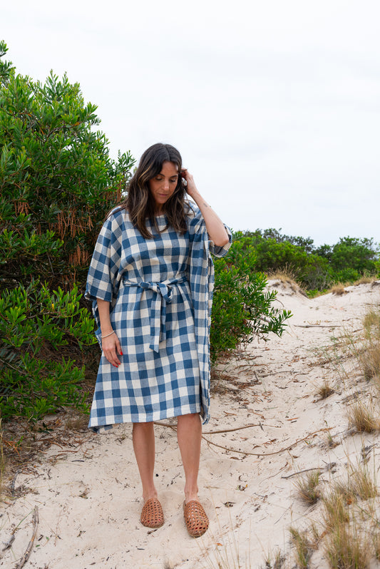 Túnica LIBERTAD cuadros azul/crudo