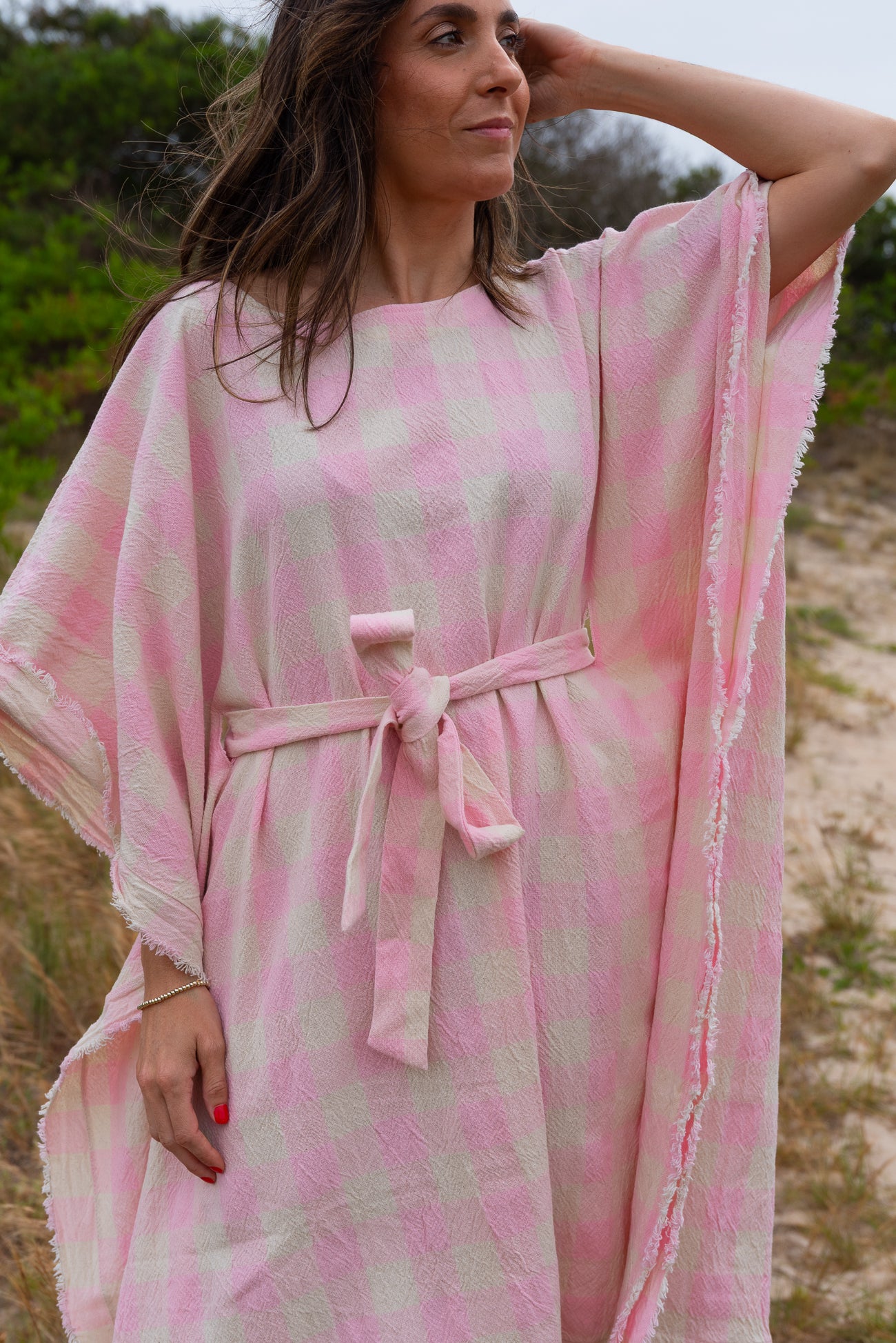 Túnica LIBERTAD cuadros rosa/crudo