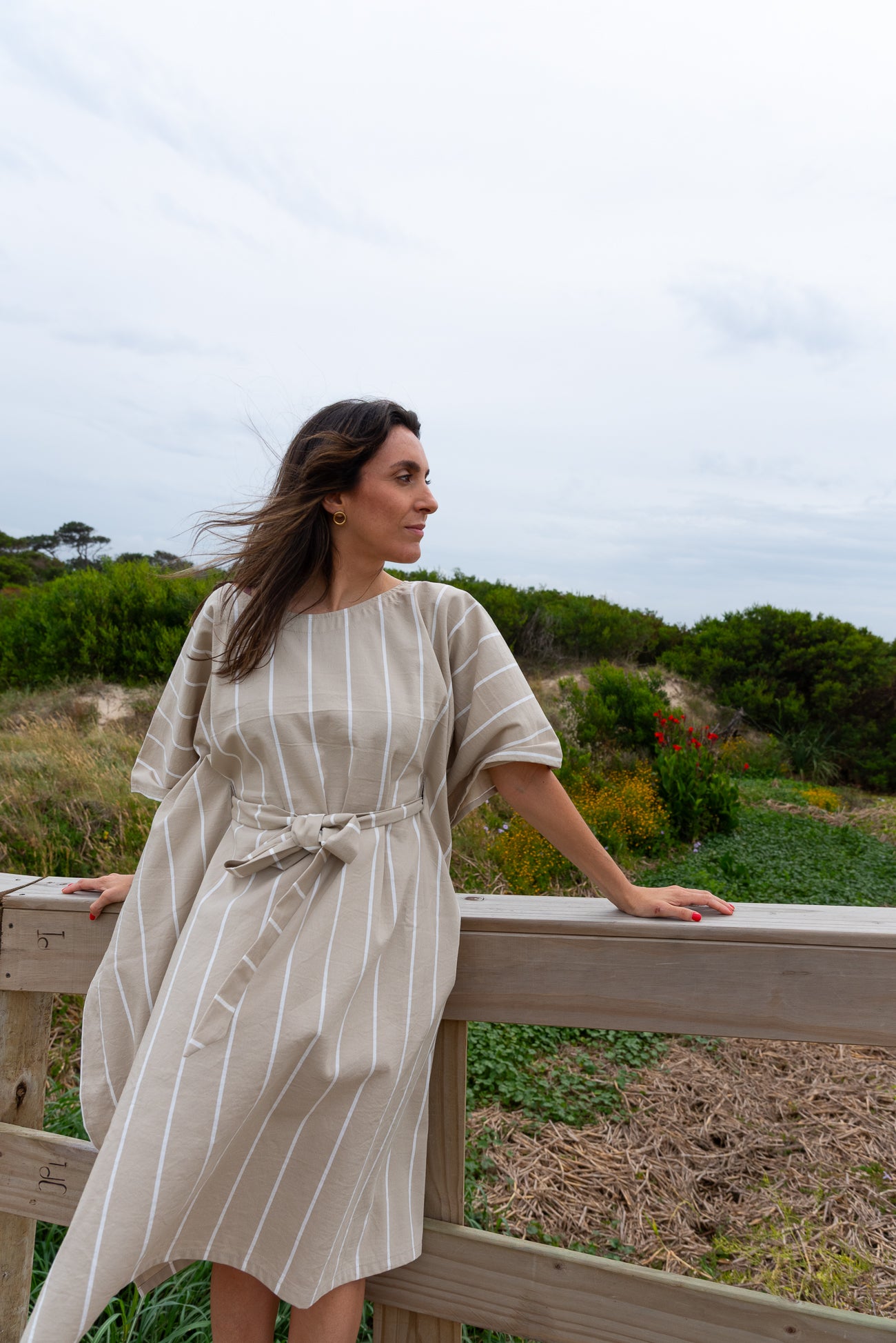 Túnica LIBERTAD rayas arena/blanco