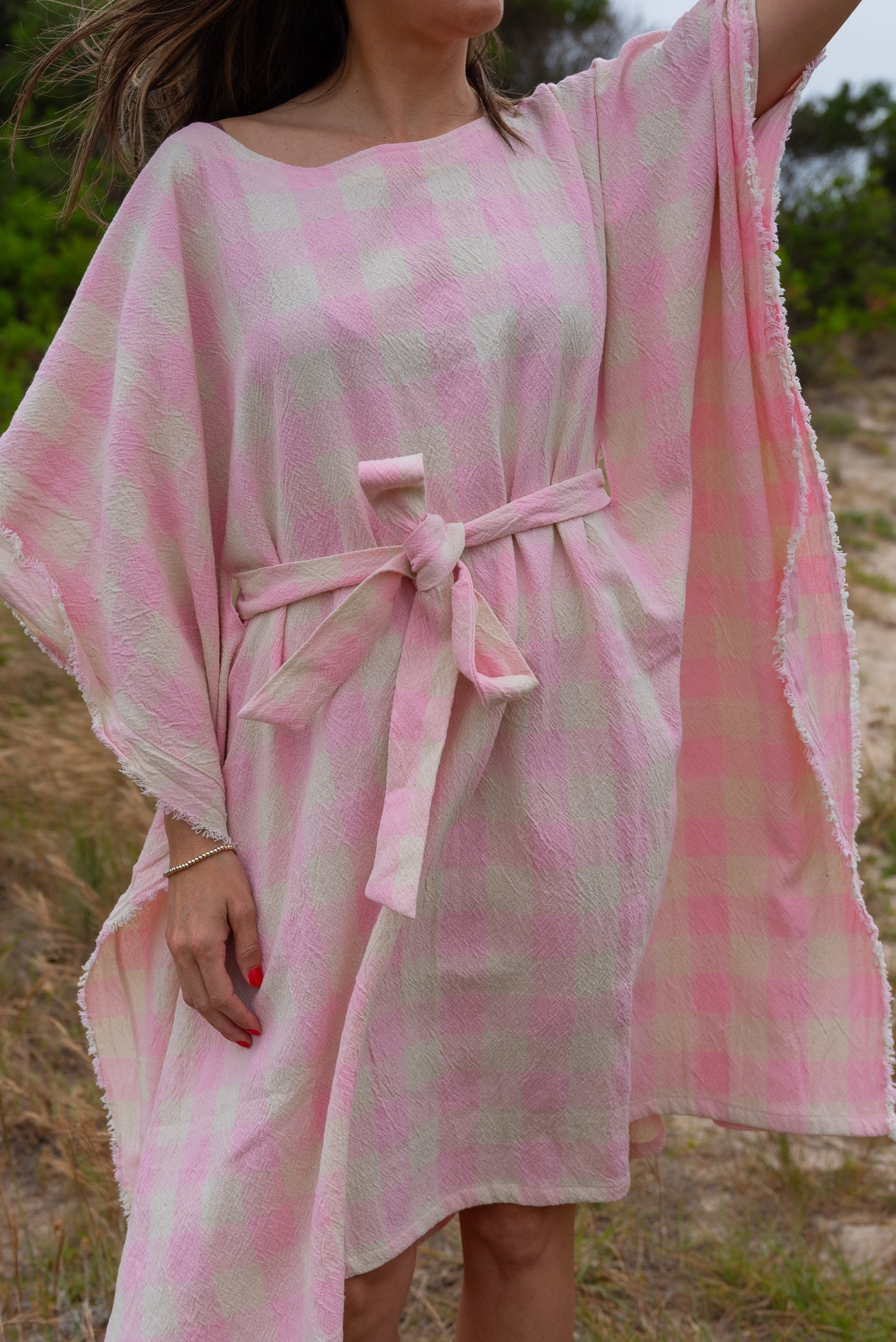 Túnica LIBERTAD cuadros rosa/crudo