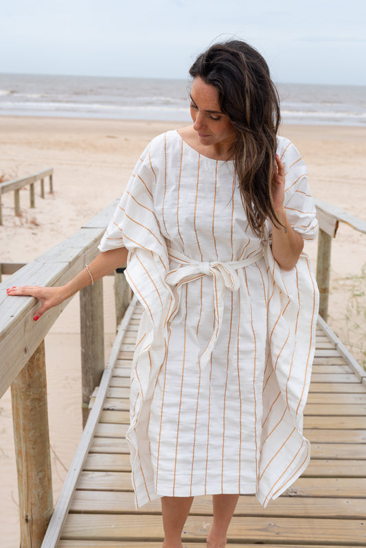 Túnica LIBERTAD rayas finas blanco/dorado