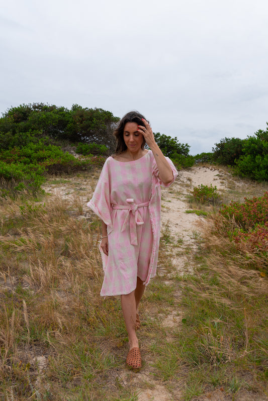 Túnica LIBERTAD cuadros rosa/crudo