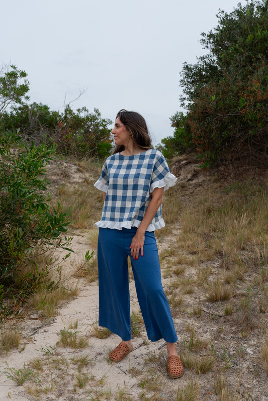 Top ELEMENTAL cuadros azul/crudo